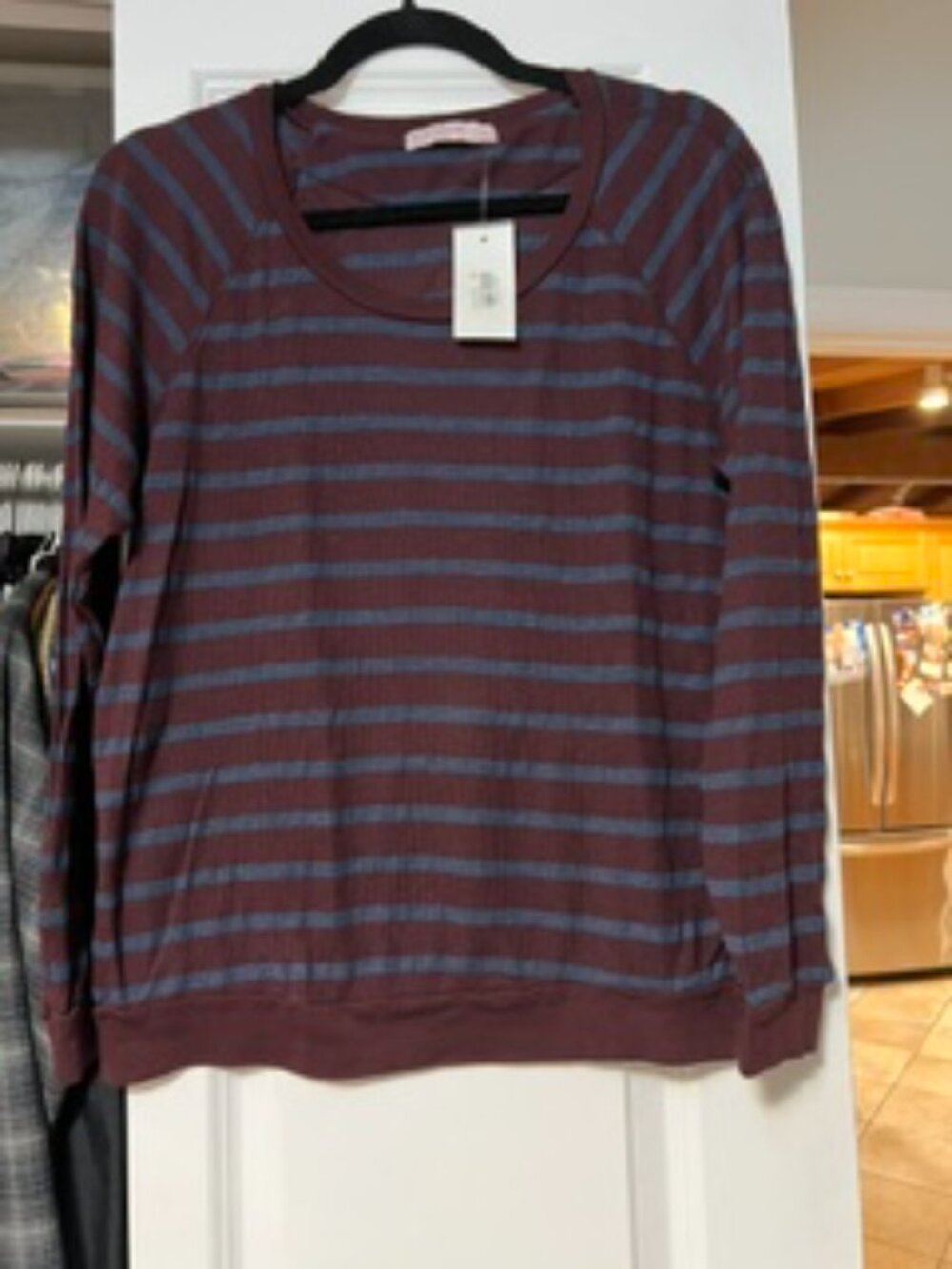 NWT Stateside Burgundy/Blue Stripe Long Sleeve Lightweight Sweater Size L
